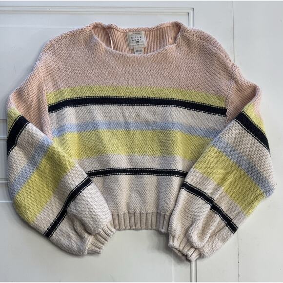 Billabong Pullover Striped Cropped Knit Boat Neck Sweater Ivory Pink Size S - Picture 1 of 7